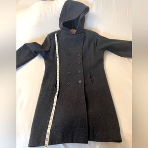 DonnyBrook Long Wool Hooded Grey Double Breasted Lined Coat Size Large 10-12